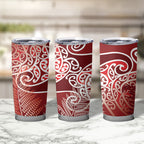 Aotearoa Maori Koru Curves Tumbler Cup Silver Ferns - Crimson Red
