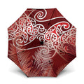 Aotearoa Maori Koru Curves Umbrella Silver Ferns - Crimson Red