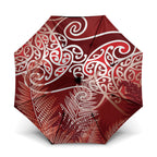 Aotearoa Maori Koru Curves Umbrella Silver Ferns - Crimson Red