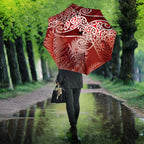 Aotearoa Maori Koru Curves Umbrella Silver Ferns - Crimson Red