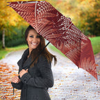 Aotearoa Maori Koru Curves Umbrella Silver Ferns - Crimson Red