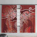 Aotearoa Maori Koru Curves Window Curtain Silver Ferns - Crimson Red