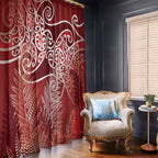 Aotearoa Maori Koru Curves Window Curtain Silver Ferns - Crimson Red