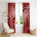 Aotearoa Maori Koru Curves Window Curtain Silver Ferns - Crimson Red