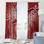 Aotearoa Maori Koru Curves Window Curtain Silver Ferns - Crimson Red