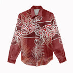 Aotearoa Maori Koru Curves Women Casual Shirt Silver Ferns - Crimson Red
