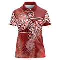 Aotearoa Maori Koru Curves Women Polo Shirt Silver Ferns - Crimson Red