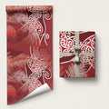 Aotearoa Maori Koru Curves Wrapping Paper Silver Ferns - Crimson Red