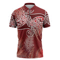 Aotearoa Maori Koru Curves Zipper Polo Shirt Silver Ferns - Crimson Red