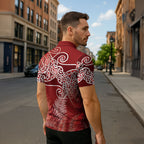 Aotearoa Maori Koru Curves Zipper Polo Shirt Silver Ferns - Crimson Red