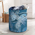 Aotearoa Maori Koru Curves Laundry Basket Silver Ferns - Navy Blue