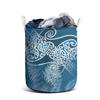 Aotearoa Maori Koru Curves Laundry Basket Silver Ferns - Navy Blue