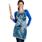Aotearoa Maori Koru Curves Apron Silver Ferns - Navy Blue