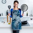 Aotearoa Maori Koru Curves Apron Silver Ferns - Navy Blue