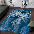 Aotearoa Maori Koru Curves Area Rug Silver Ferns - Navy Blue