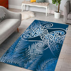 Aotearoa Maori Koru Curves Area Rug Silver Ferns - Navy Blue