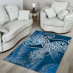 Aotearoa Maori Koru Curves Area Rug Silver Ferns - Navy Blue
