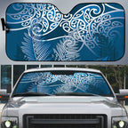 Aotearoa Maori Koru Curves Auto Sun Shade Silver Ferns - Navy Blue