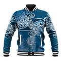 Aotearoa Maori Koru Curves Baseball Jacket Silver Ferns - Navy Blue
