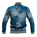 Aotearoa Maori Koru Curves Baseball Jacket Silver Ferns - Navy Blue