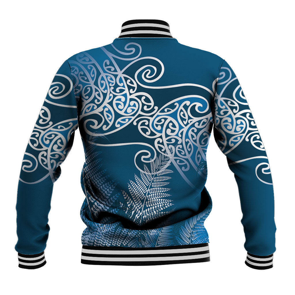 Aotearoa Maori Koru Curves Baseball Jacket Silver Ferns - Navy Blue