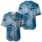 Aotearoa Maori Koru Curves Baseball Jersey Silver Ferns - Navy Blue