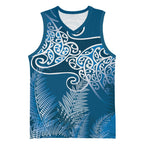 Aotearoa Maori Koru Curves Basketball Jersey Silver Ferns - Navy Blue