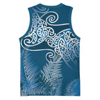 Aotearoa Maori Koru Curves Basketball Jersey Silver Ferns - Navy Blue