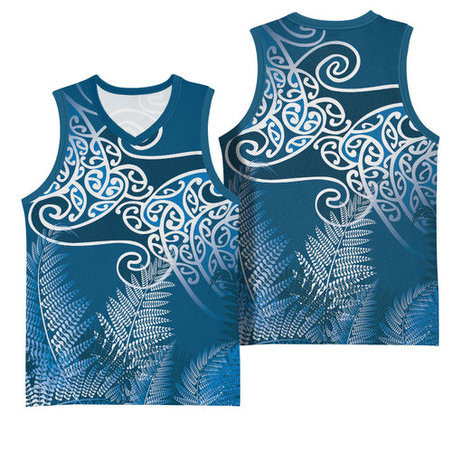 Aotearoa Maori Koru Curves Basketball Jersey Silver Ferns - Navy Blue