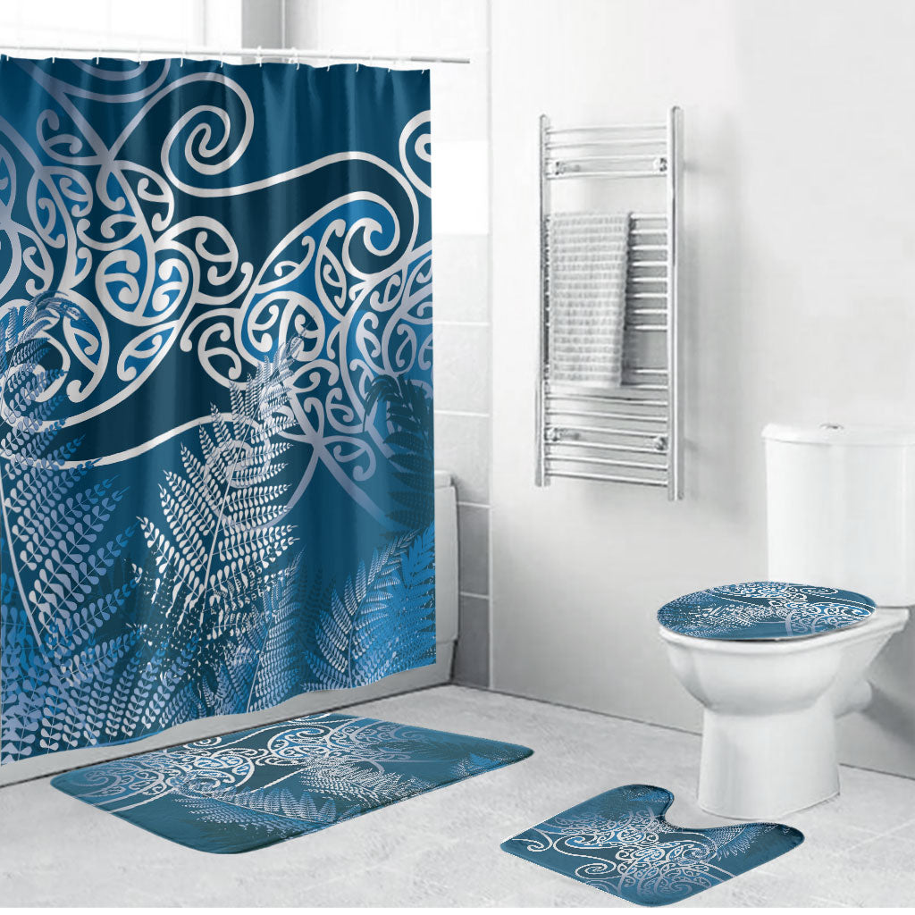 Aotearoa Maori Koru Curves Bathroom Set Silver Ferns - Navy Blue