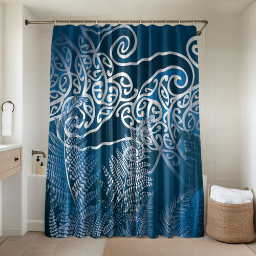 Aotearoa Maori Koru Curves Bathroom Set Silver Ferns - Navy Blue