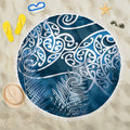 Aotearoa Maori Koru Curves Beach Blanket Silver Ferns - Navy Blue