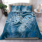Aotearoa Maori Koru Curves Bedding Set Silver Ferns - Navy Blue