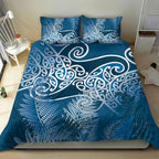 Aotearoa Maori Koru Curves Bedding Set Silver Ferns - Navy Blue