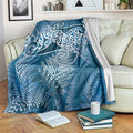 Aotearoa Maori Koru Curves Blanket Silver Ferns - Navy Blue