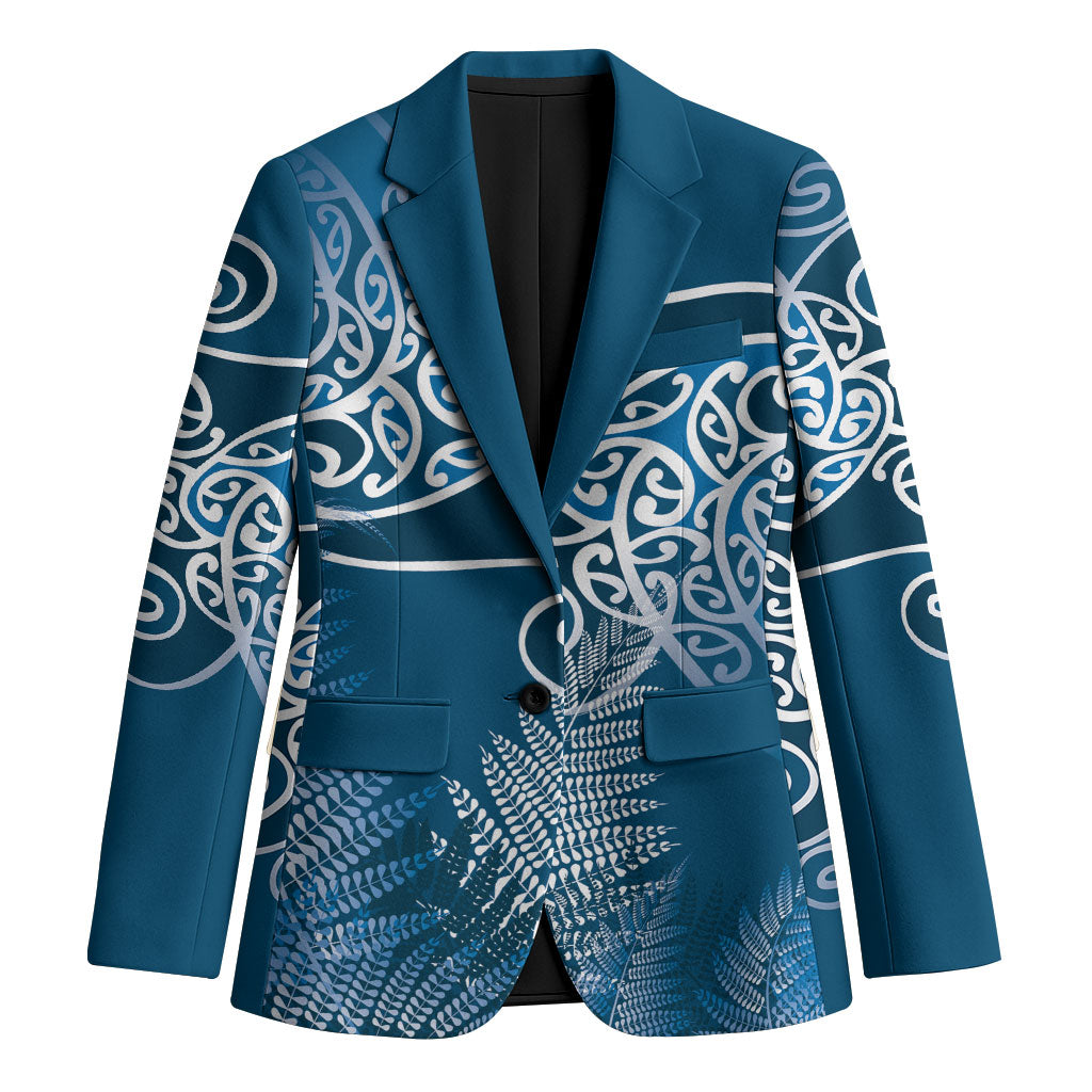 Aotearoa Maori Koru Curves Blazer Silver Ferns - Navy Blue