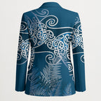 Aotearoa Maori Koru Curves Blazer Silver Ferns - Navy Blue