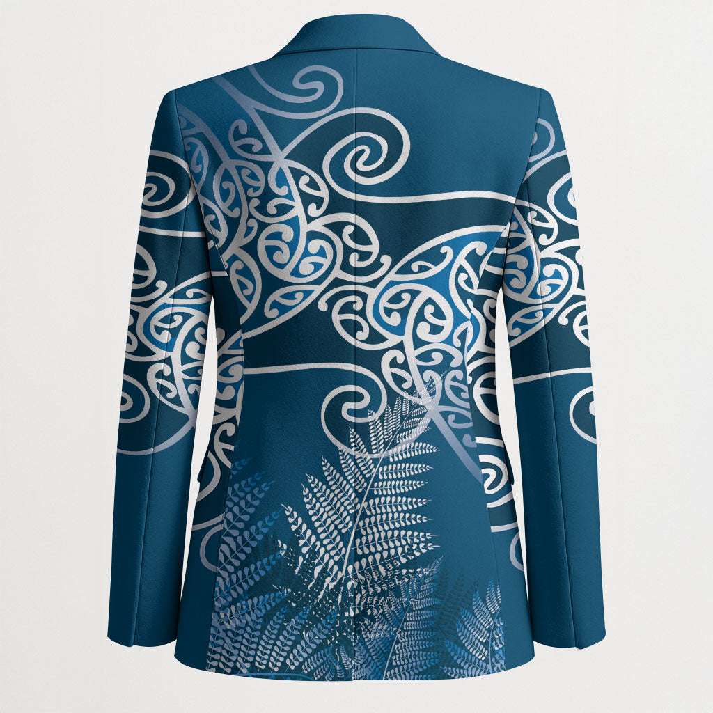 Aotearoa Maori Koru Curves Blazer Silver Ferns - Navy Blue