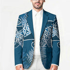 Aotearoa Maori Koru Curves Blazer Silver Ferns - Navy Blue