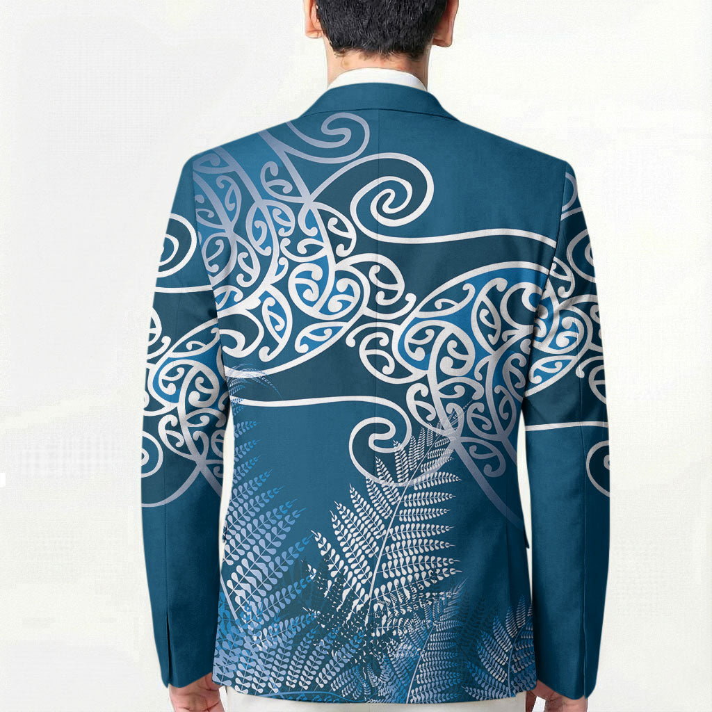 Aotearoa Maori Koru Curves Blazer Silver Ferns - Navy Blue
