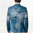 Aotearoa Maori Koru Curves Blazer Silver Ferns - Navy Blue