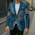 Aotearoa Maori Koru Curves Blazer Silver Ferns - Navy Blue
