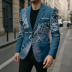 Aotearoa Maori Koru Curves Blazer Silver Ferns - Navy Blue