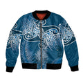 Aotearoa Maori Koru Curves Bomber Jacket Silver Ferns - Navy Blue