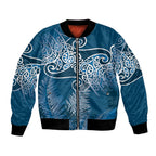 Aotearoa Maori Koru Curves Bomber Jacket Silver Ferns - Navy Blue