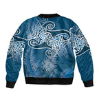 Aotearoa Maori Koru Curves Bomber Jacket Silver Ferns - Navy Blue