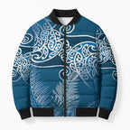 Aotearoa Maori Koru Curves Bomber Puffer Jacket Silver Ferns - Navy Blue