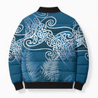 Aotearoa Maori Koru Curves Bomber Puffer Jacket Silver Ferns - Navy Blue