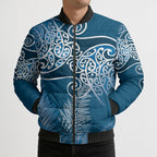 Aotearoa Maori Koru Curves Bomber Puffer Jacket Silver Ferns - Navy Blue