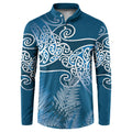 Aotearoa Maori Koru Curves Button Sweatshirt Silver Ferns - Navy Blue